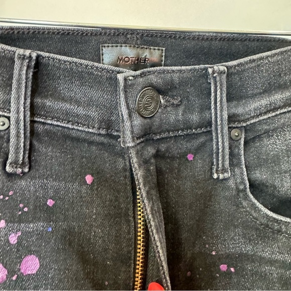 New MOTHER The Insider Ankle Jeans Bootcut Denim High Rise Paint Splatter Black - Picture 16 of 17